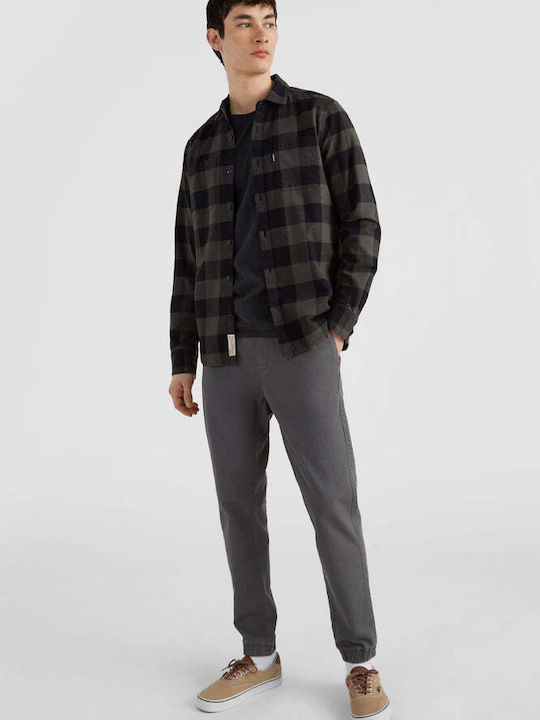 Long-sleeved Flannel Shirt Checked Gray