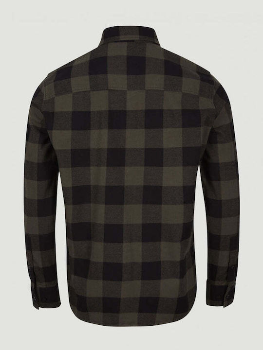 Long-sleeved Flannel Shirt Checked Gray