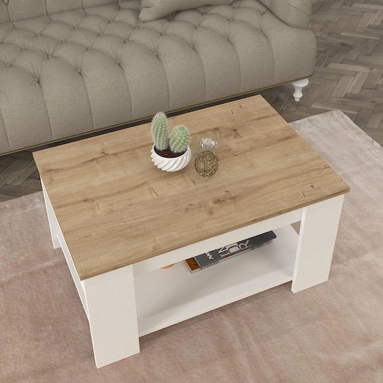 Rechteckiger Zentraler Kaffeetisch Alden Holz Weiß / Natur M90xB60xH42cm