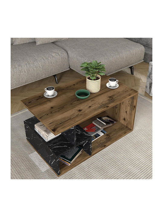 Rectangular Central Coffee Table Drake Wooden Walnut / Black M90xW54xH42cm