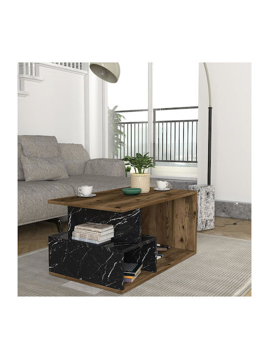 Rectangular Central Coffee Table Drake Wooden Walnut / Black M90xW54xH42cm