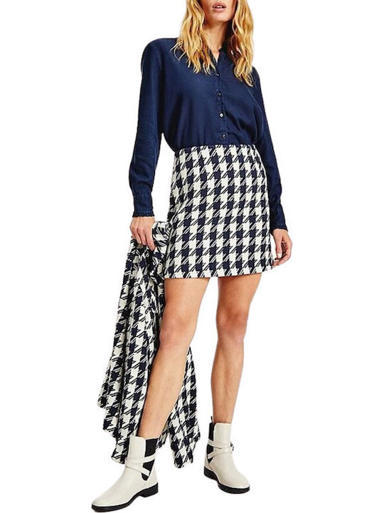 Denim High-waisted Mini Skirt Checked Blue