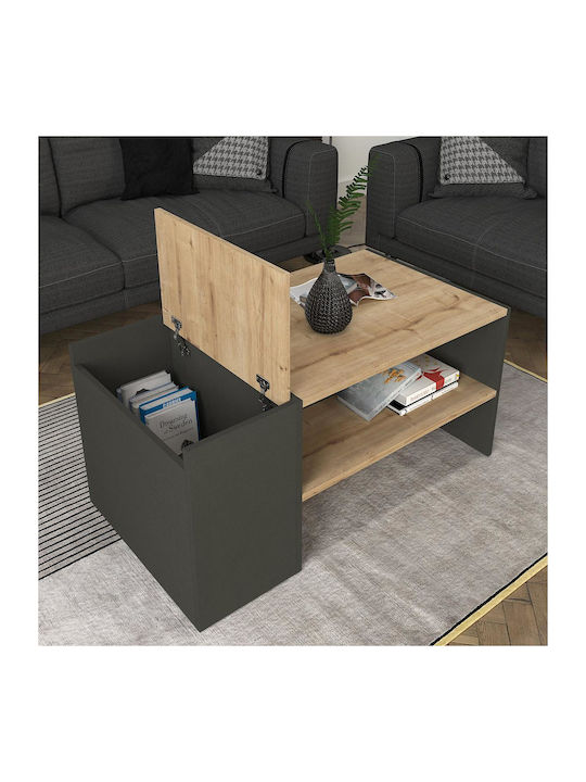 Rectangular Coffee Table Leros Wooden Natural / Charcoal L110xW60xH45cm.