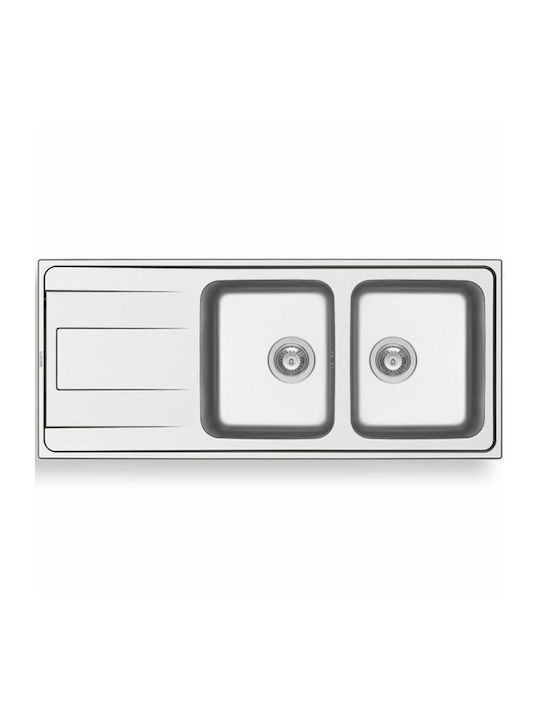 Pyramis Alea 2B 1D 107155101 Drop-In Sink Inox Satin W116xD50cm Silver