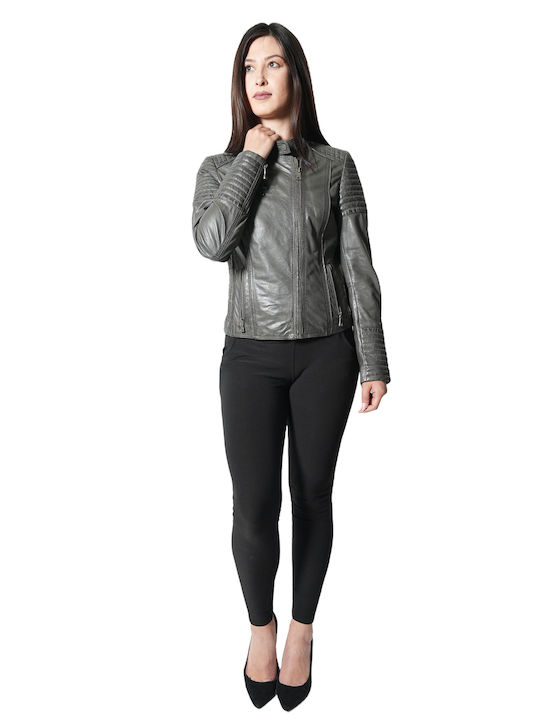 KH-DA-ROSI WOMEN'S LEATHER JACKET GREY