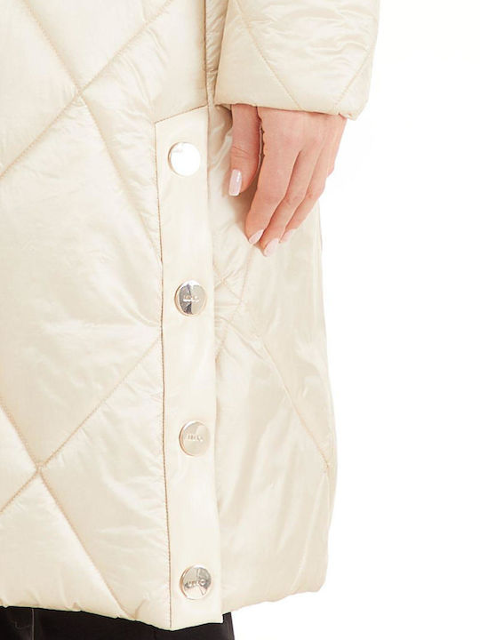 Women's Long Puffer Jacket for Winter Beige