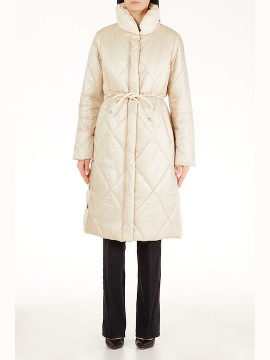 Women's Long Puffer Jacket for Winter Beige