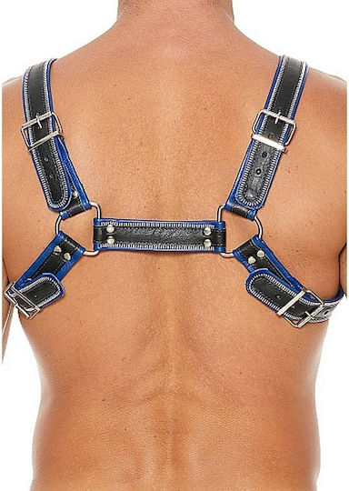 Shots Ouch Z Series Chest Bulldog Leather Harness Black / Blue
