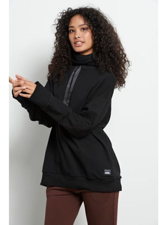 Long Women's Sweatshirt Hooded Black