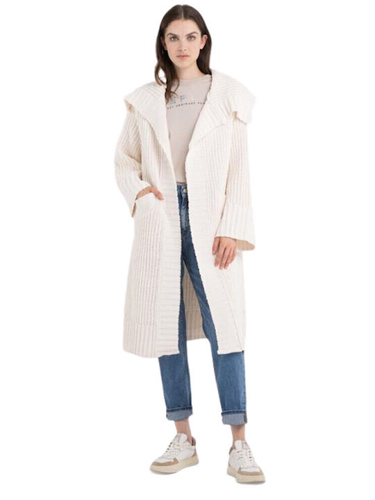 Lange Gestrickte Damen Strickjacke Weiß