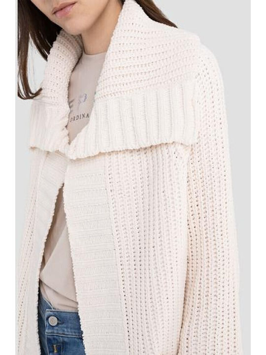 Lange Gestrickte Damen Strickjacke Weiß