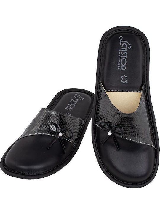 Anatomische Lederne Damen Hausschuhe Schwarze