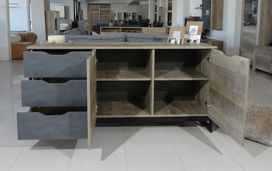 Sideboard Arden Holz mit Schubladen Sandgrau / Matera 161x39.6x78.6cm
