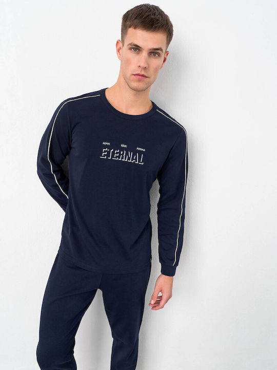 Vamp Men's Winter Cotton Pajamas Set Navy Blue