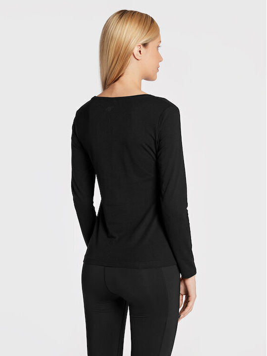 4F Damen Sportliches Bluse Langärmelig Schwarz