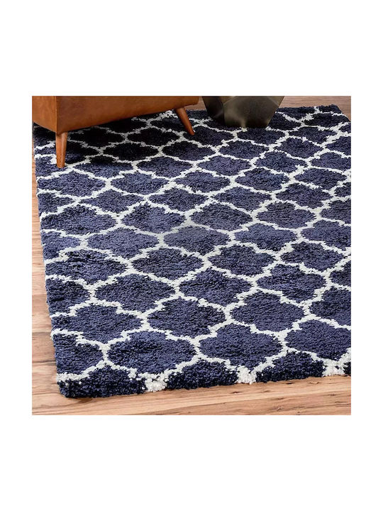 Moroccan Rug Rectangular Shaggy Blue / Ivory