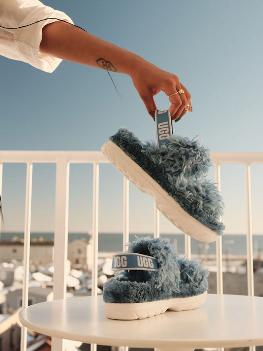 Fluff Sugar Women's Flat Sandals Flatforms in Blue Color