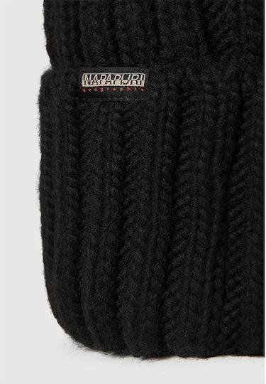 Fea 2 Pom Pom Beanie Beanie with Rib Knit in Black color