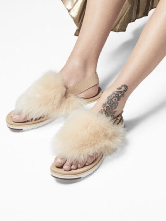 Holly Women's Flat Sandals in Beige Color