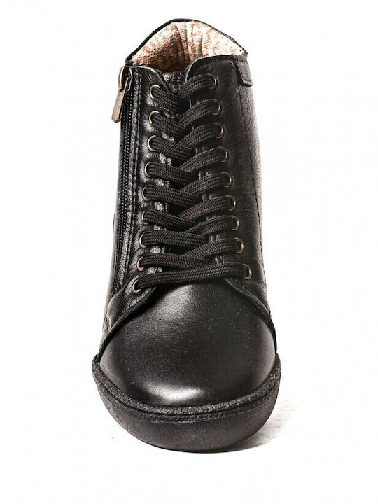 19511 Ghete Dama De Piele Ankle Boots Cu Platformă Negre
