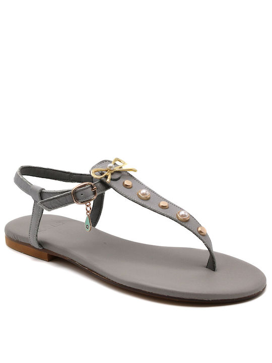 Komis & Komis Leather Women's Flat Sandals in Gray Color