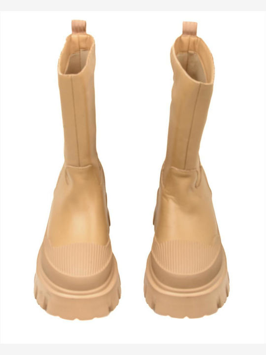 Vera Leather Women's Ankle Boots with Medium Heel Beige