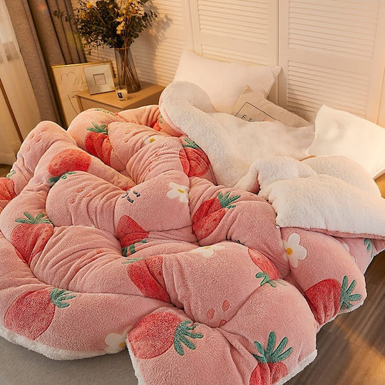 Olia Home Kinderbettdecke Einzel Erdbeeren Rosa 160x220cm