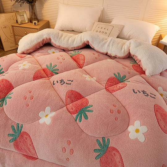 Olia Home Kinderbettdecke Einzel Erdbeeren Rosa 160x220cm