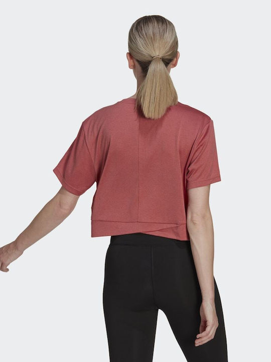 Adidas Aeroready Studio Damen Sportliches Crop Top Kurzärmelig Schnell trocknend Wonder Red