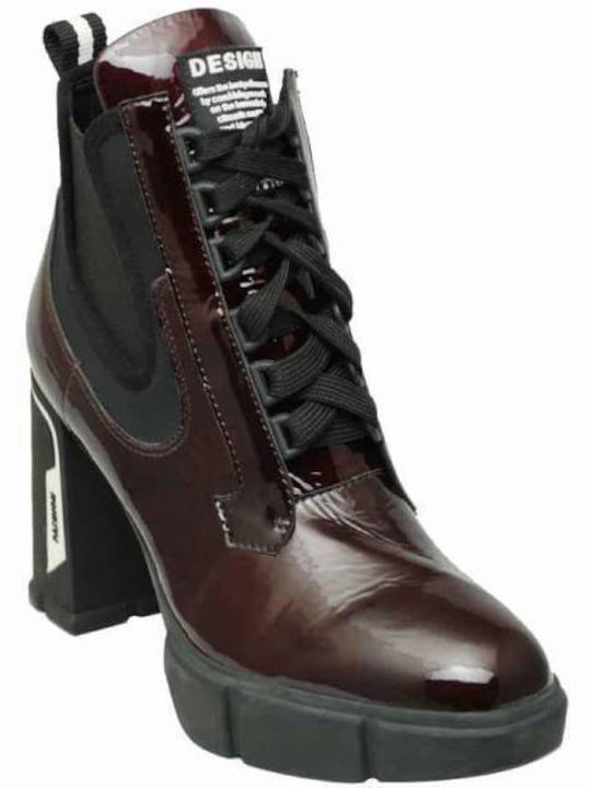 Favela Leather Women's Ankle Boots with High Heel Burgundy