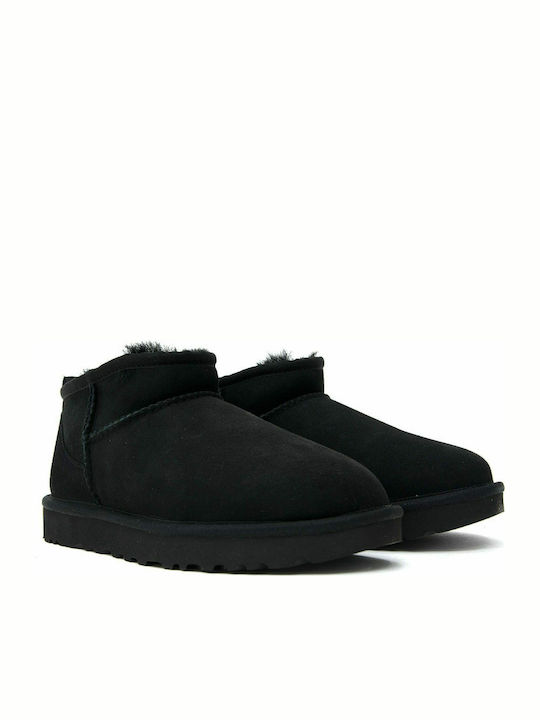 Classic Ultra Mini Suede Women's Ankle Boots with Fur Black