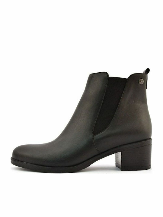 Leather Women's Ankle Boots with Medium Heel Black