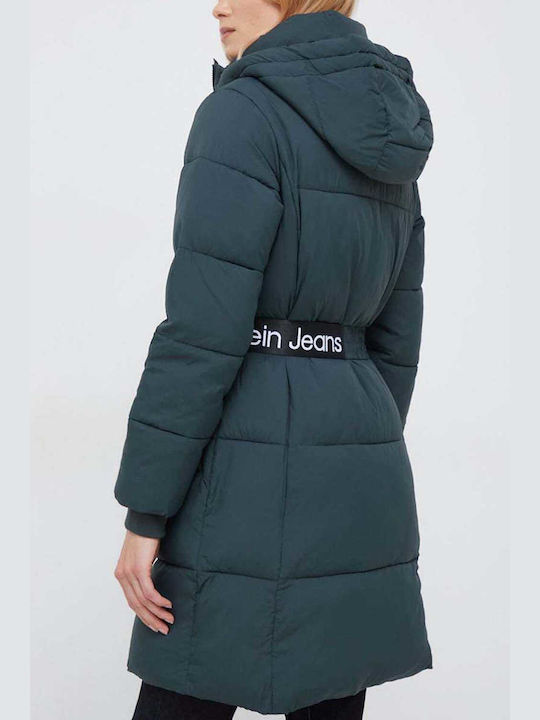 Calvin Klein Μακρύ Γυναικείο Puffer Μπουφάν για Χειμώνα Πράσινο
