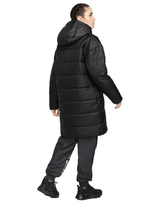 Sportswear Lang Damen Puffer Jacke für Winter Schwarz