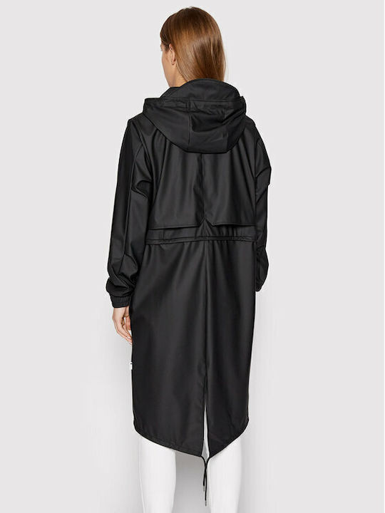 Rains Women's Long Parka Jacket Waterproof for Winter with Hood Black