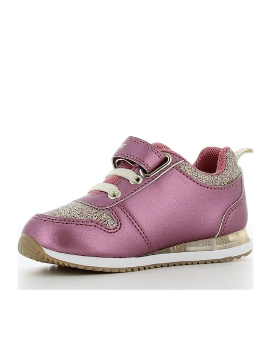 Frozen Παιδικά Sneakers Ανατομικά με Σκρατς & Φωτάκια Μωβ