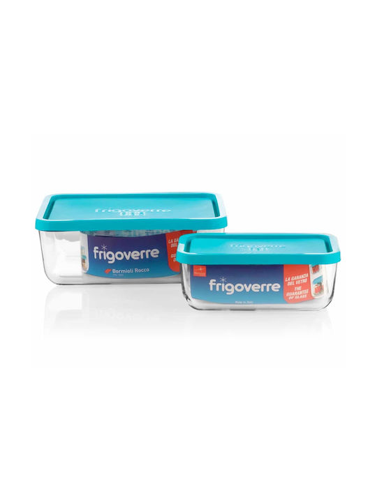 Bormioli Rocco Glass Lunch Box Food Container Rectangular Frigoverre 1400ml Blue 1400ml
