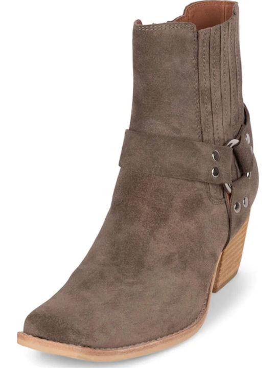 Partner Leather Women's Cowboy Boots with Medium Heel Beige