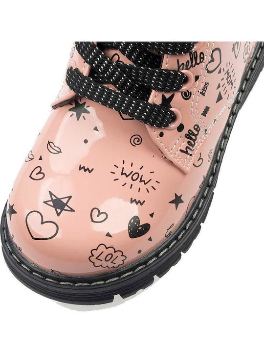 Kids Boots from Patent Leather with Zipper Pink