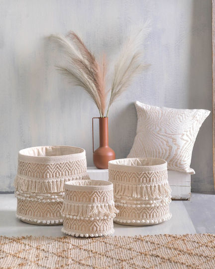 Rythmos Kente Dekorativer Korb Korbweide mit Griffen Beige 25x25x25cm