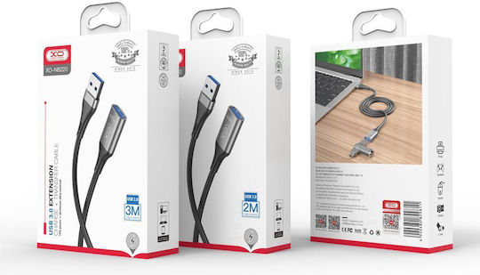 XO USB 3.0 Кабел USB-A мъжки - USB-A женски Черен 3м XO-NB220-3M