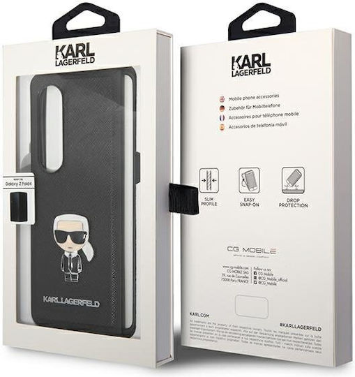 Karl Lagerfeld Saffiano Ikonik Metal Задна корица Изкуствена кожа Черен (Galaxy Z Fold4)