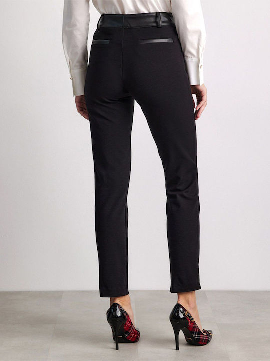 Forel Women's High-waisted Fabric Trousers in Slim Fit Black