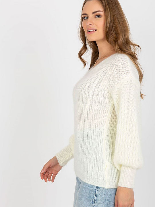 Och Bella Damen Langarm Pullover Wolle mit V-Ausschnitt Beige