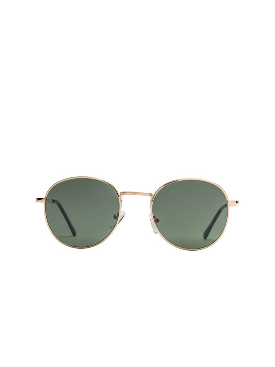 Sicily Sunglasses with Gold Olive/Black Metal Frame and Green Lens 02-6335-3