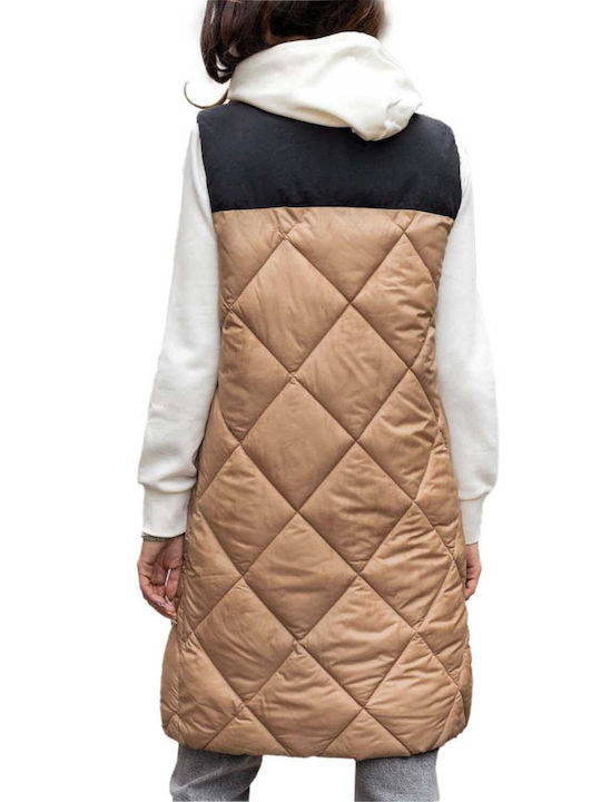 Vero Moda Lung Jachetă de femei Fără mâneci Puffer pentru iarnă Tigers Eye