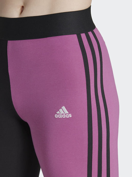 Essentials 3-Stripes Colorblock Women's Long Training Legging High Waisted Black / Semi Pulse Lilac