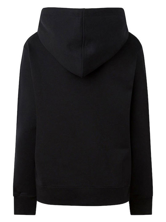 Calista Zipper Γυναικεία Ζακέτα Φούτερ με Κουκούλα Μαύρη