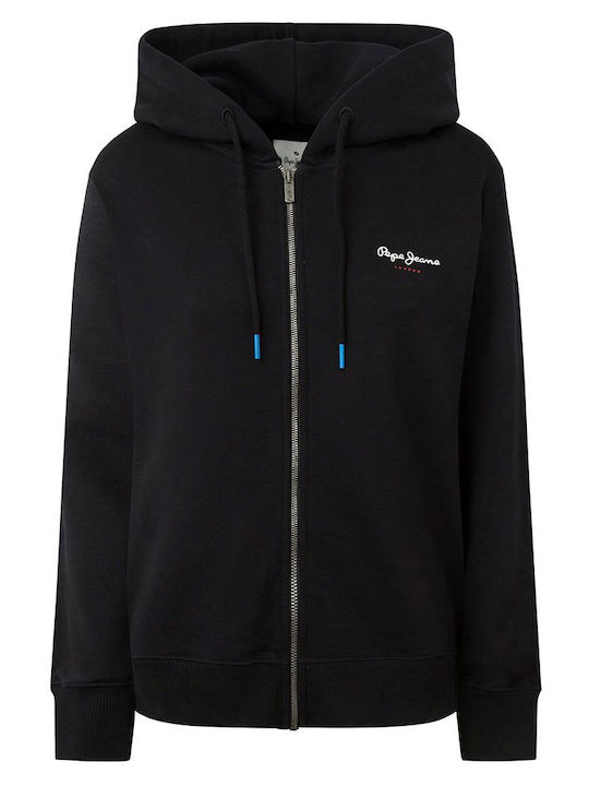 Calista Zipper Γυναικεία Ζακέτα Φούτερ με Κουκούλα Μαύρη