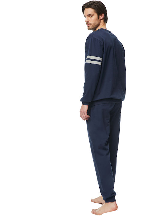 Minerva Men's Winter Cotton Pajamas Set Navy Blue